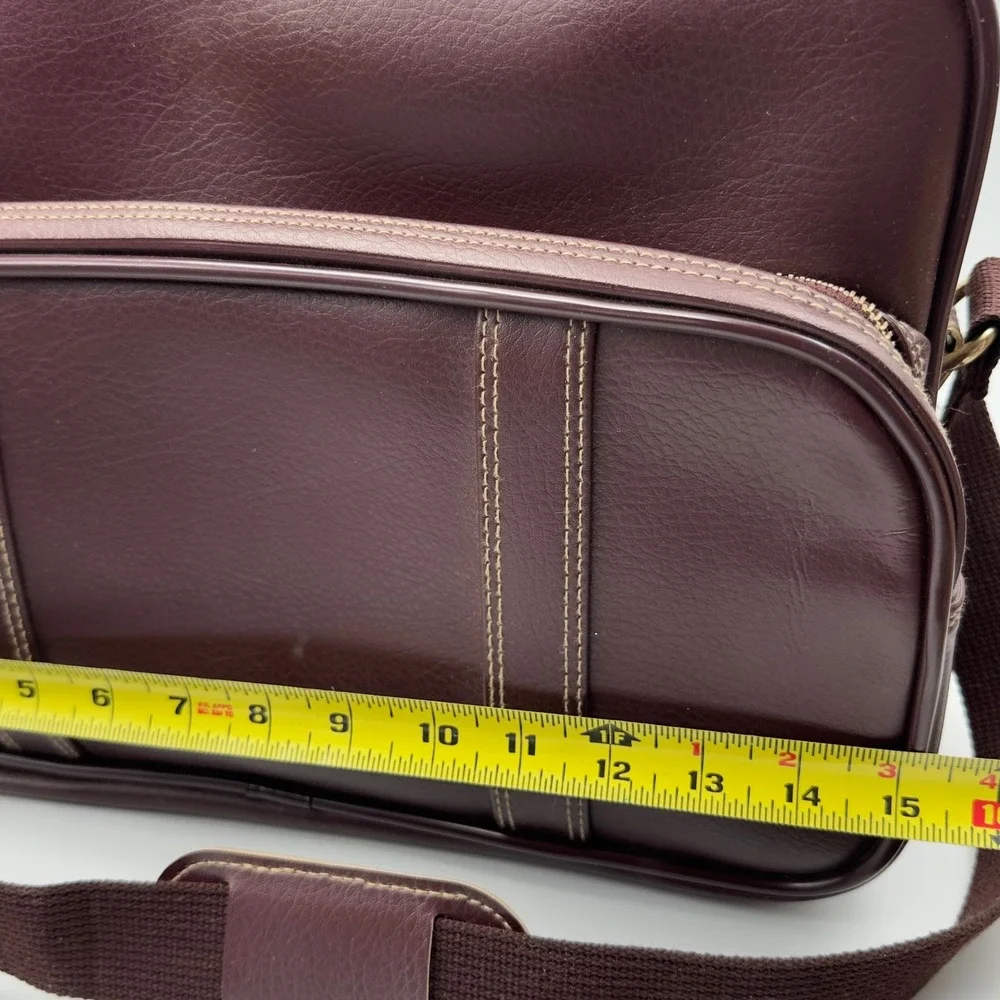 Vintage Burgundy Faux Leather Traveling Bag Messenger Made in Taiwan ROC